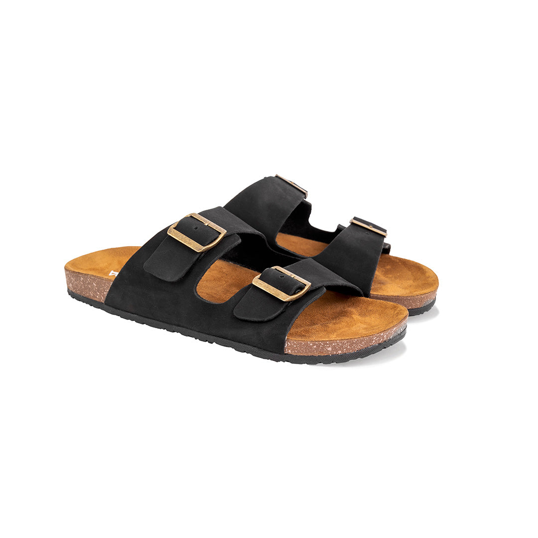 Black Double Buckle Slides