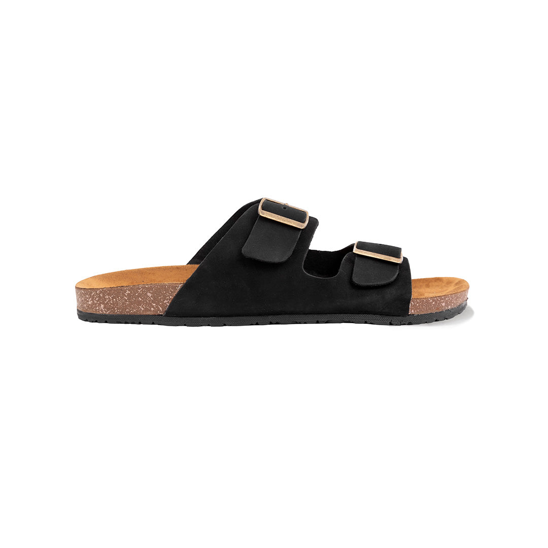 Black Double Buckle Slides