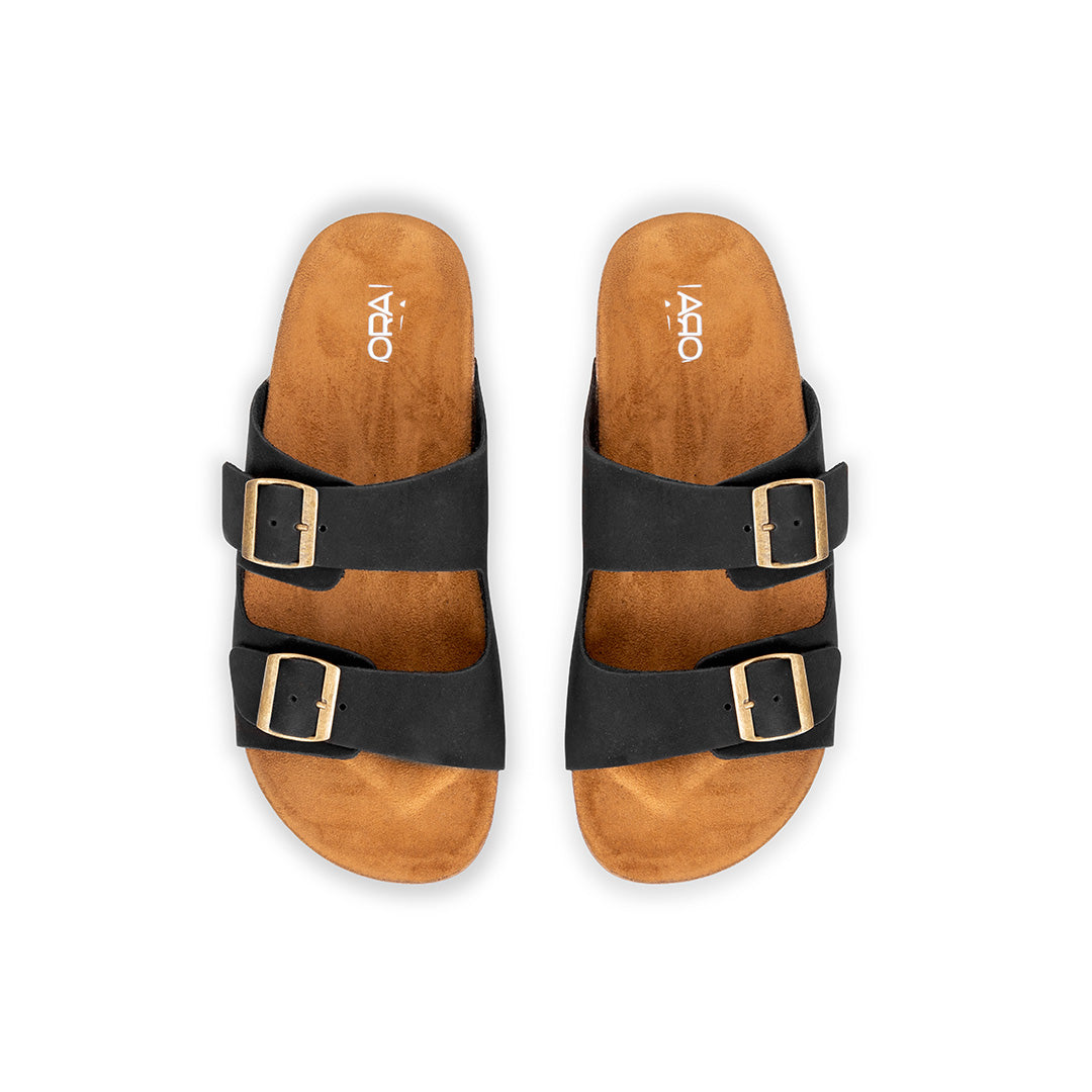 Black Double Buckle Slides