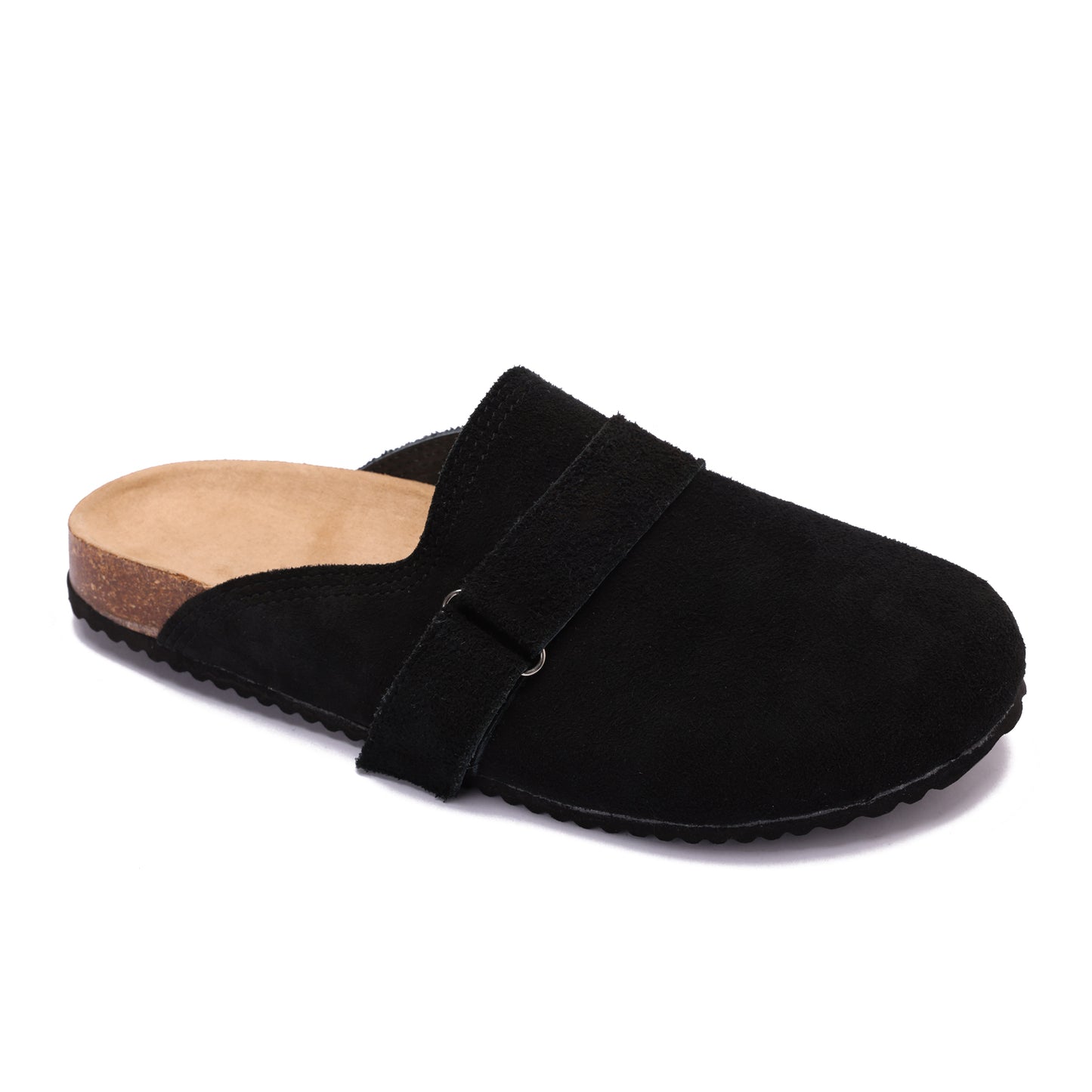 Split suede black clogs
