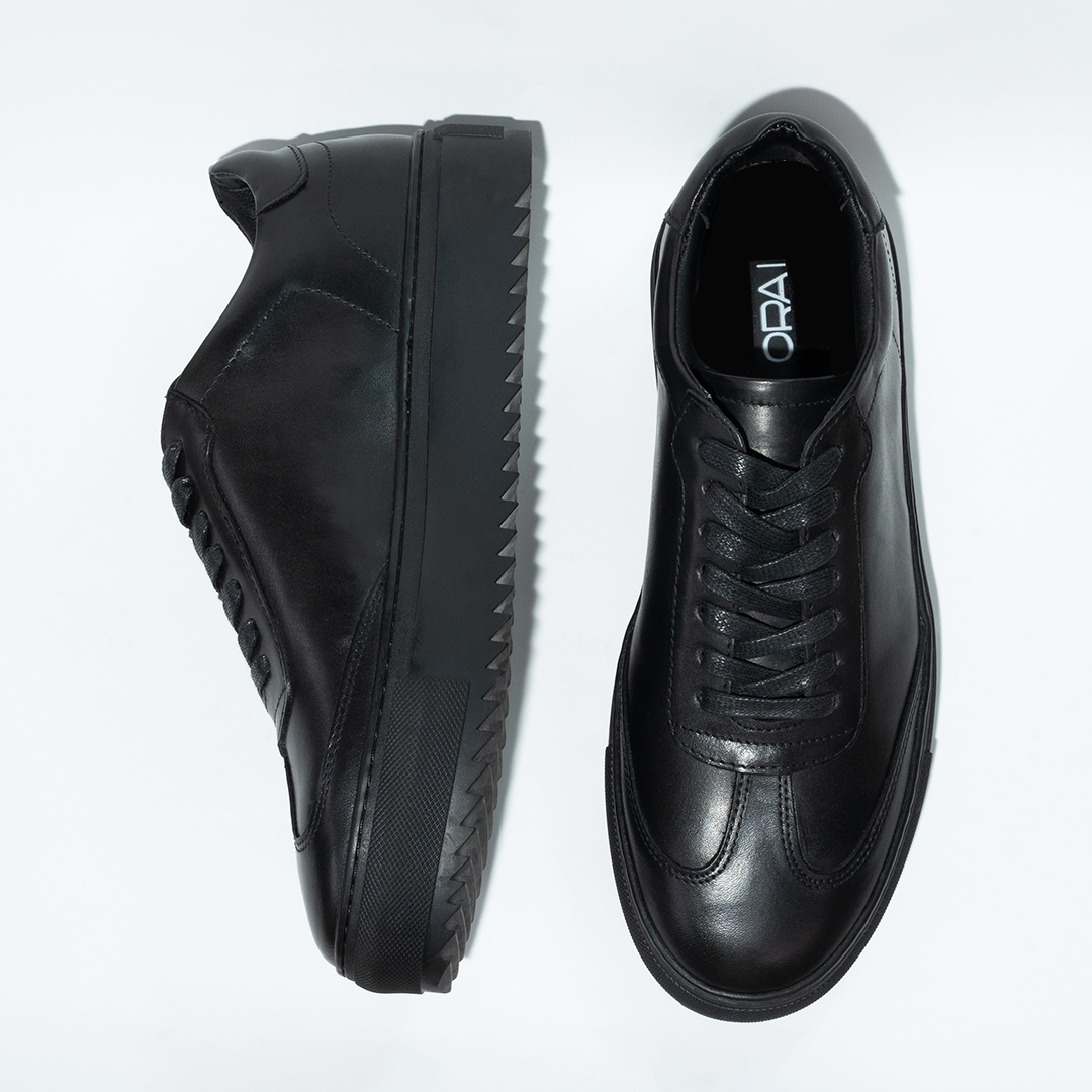 Black Plain Lace Up Sneakers