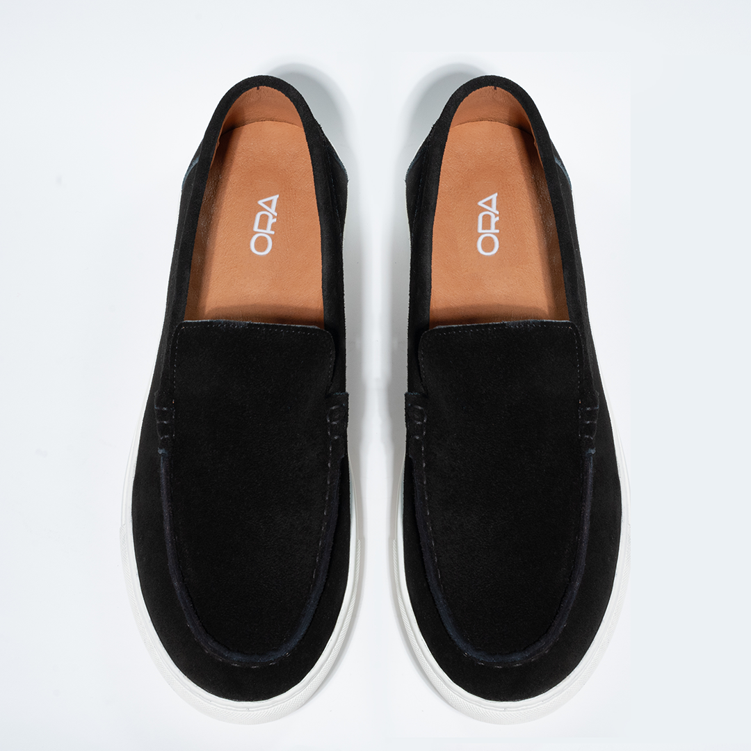 Black Suede Slip On Loafers