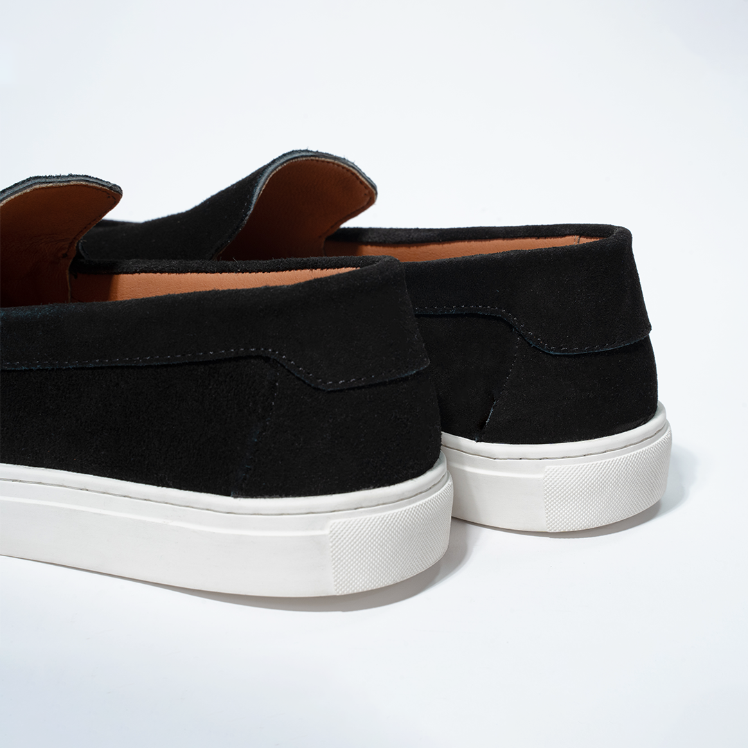 Black Suede Slip On Loafers