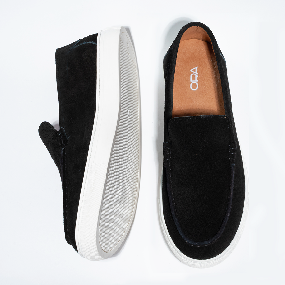 Black Suede Slip On Loafers