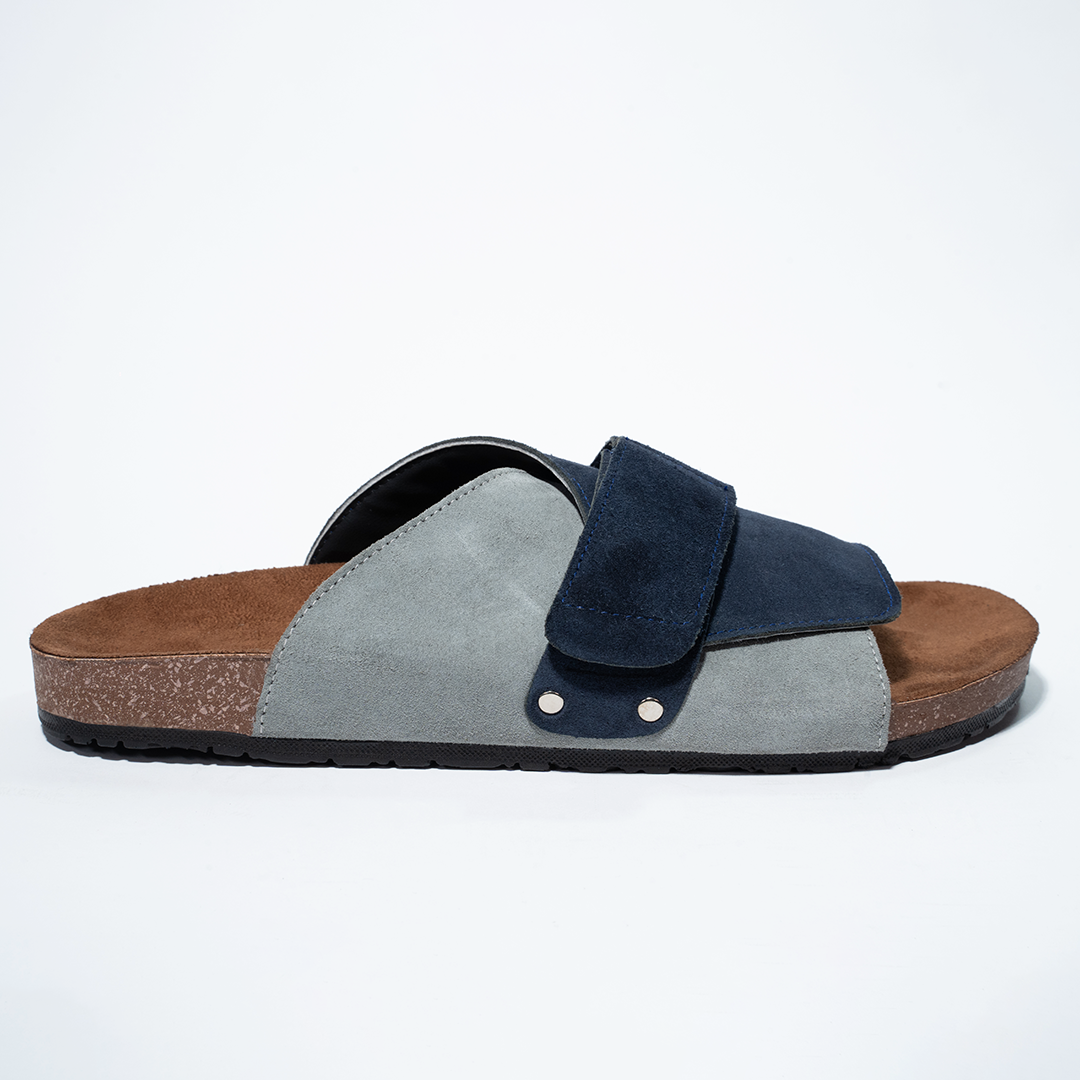 Cork Cushion Cross Slides - Blue & Gray
