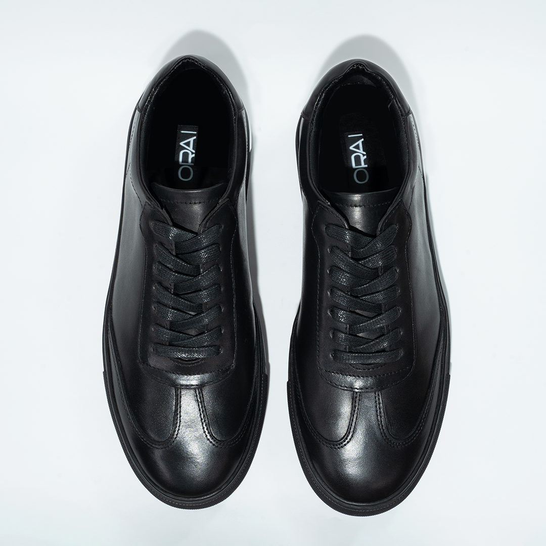 Black Plain Lace Up Sneakers