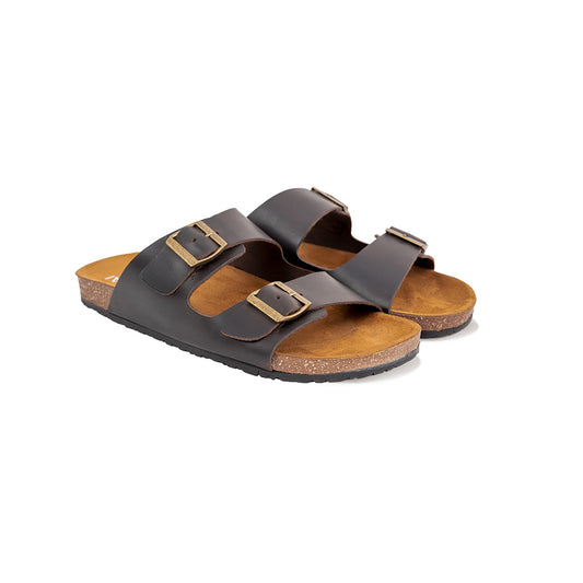 Brown Double Buckle Slides