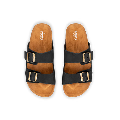 Black Double Buckle Slides