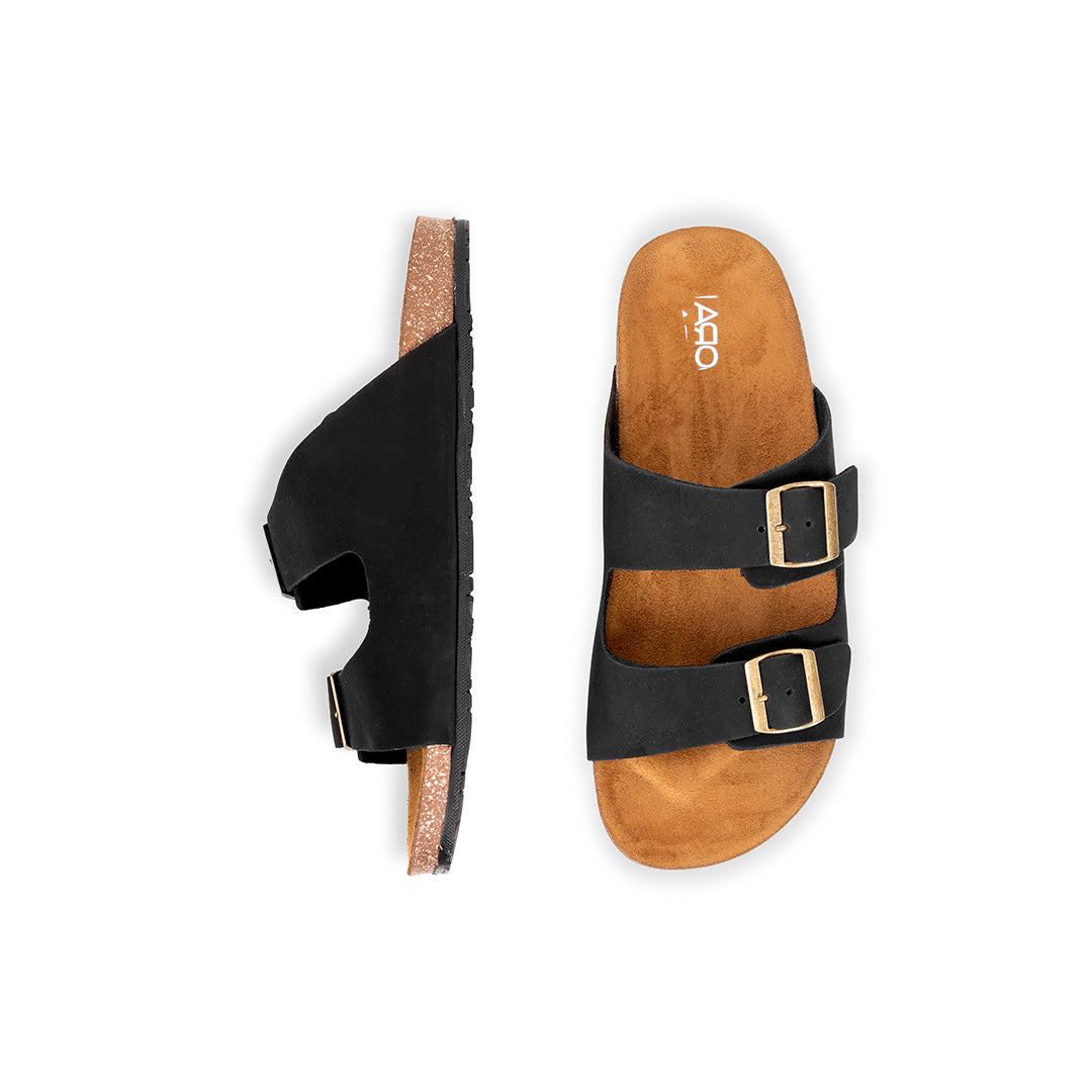 Black Double Buckle Slides