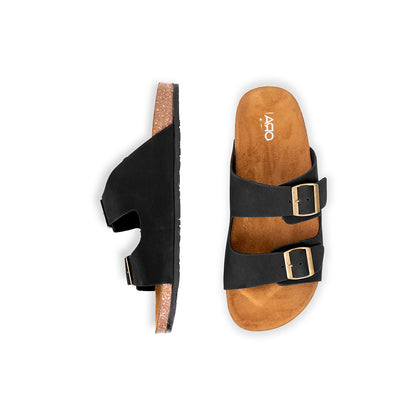Black Double Buckle Slides