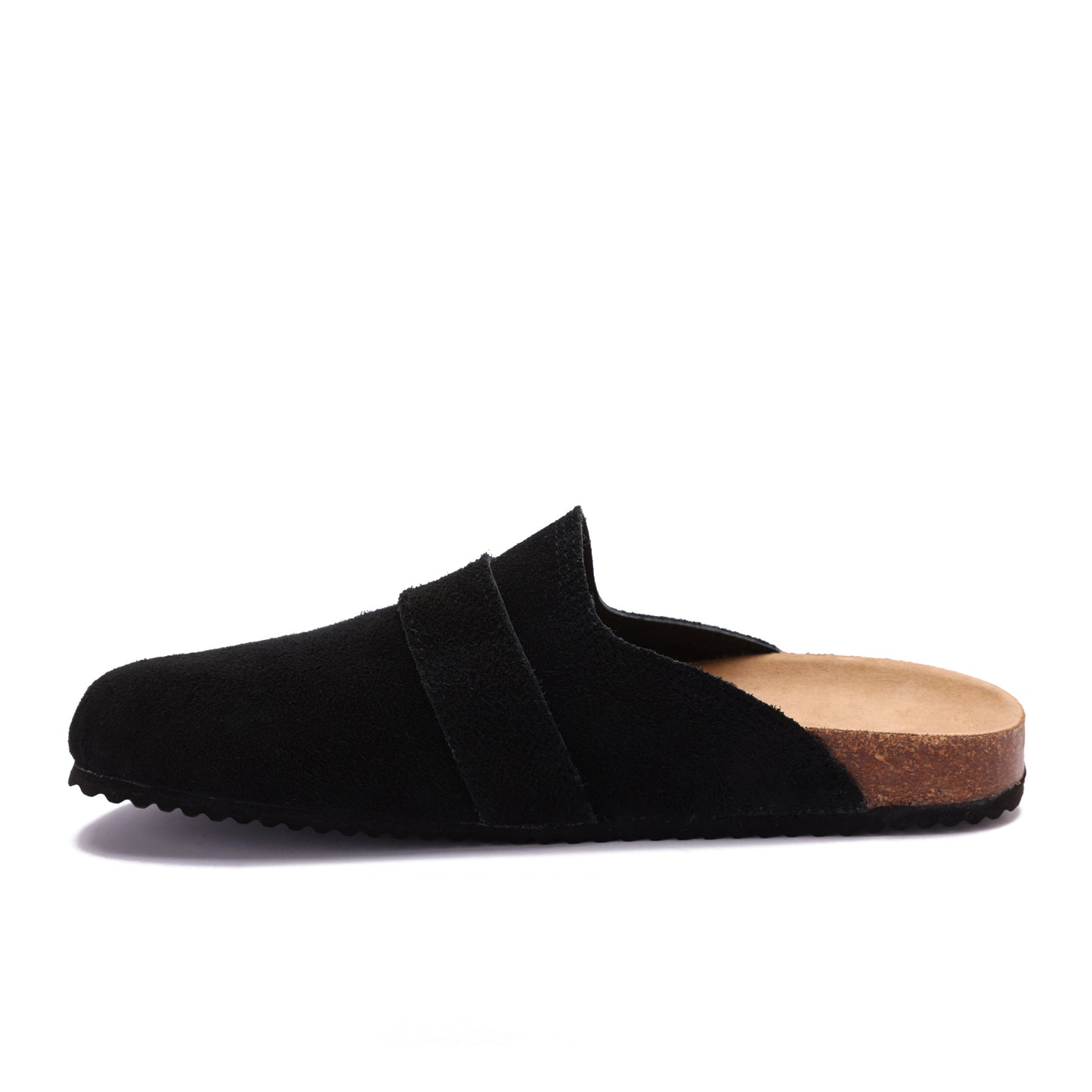 Split suede black clogs