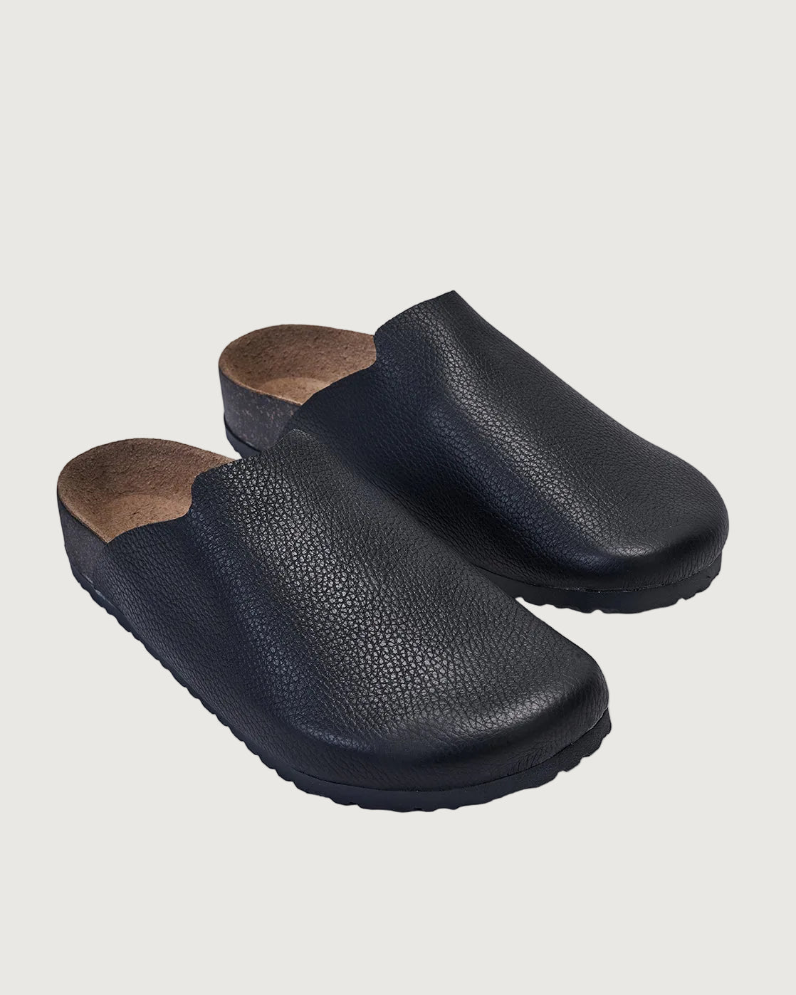 black leather clogs