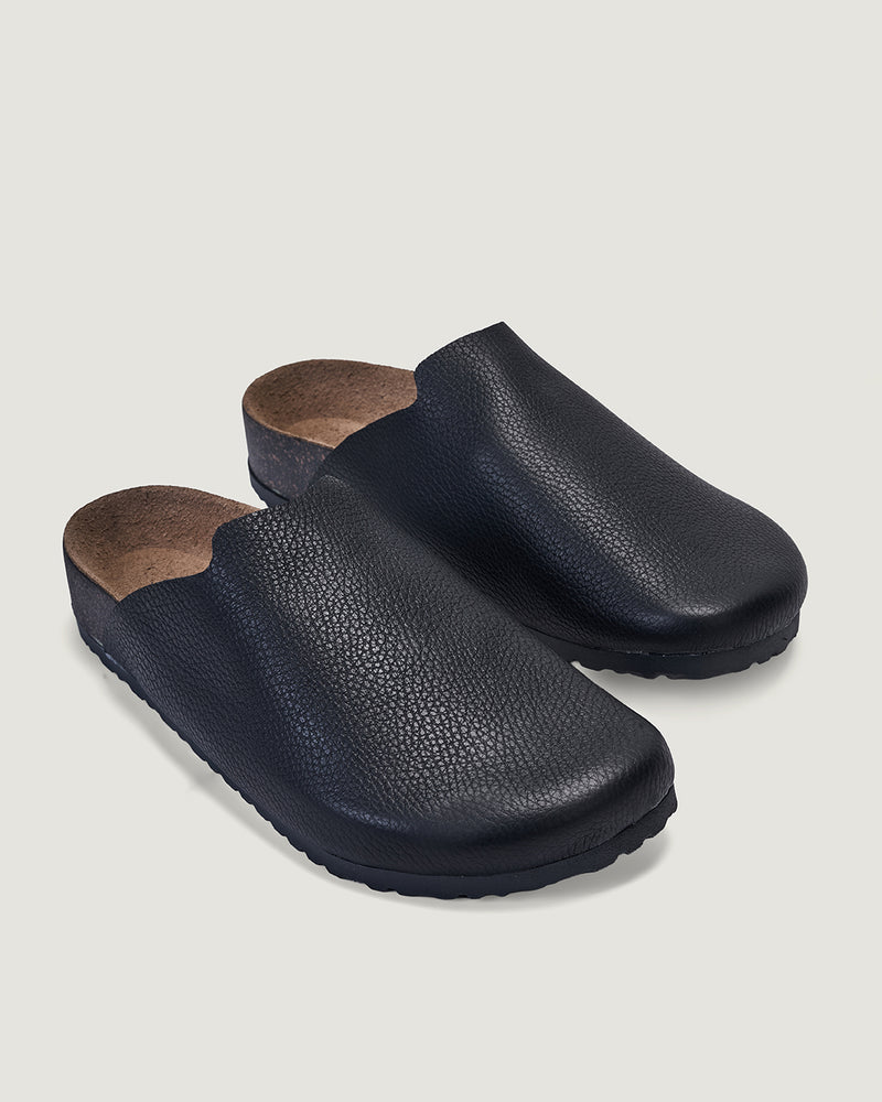 black leather clogs