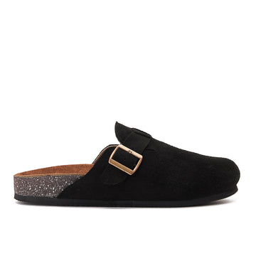 Split suede black clogs