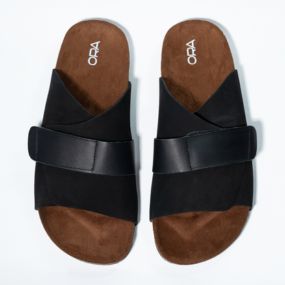 Cork Cushion Cross Slides - Black