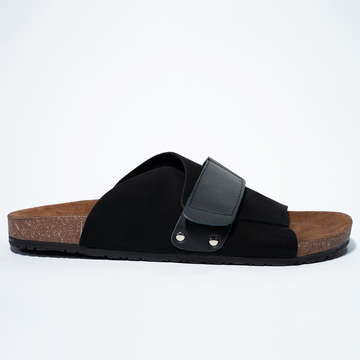 Cork Cushion Cross Slides - Black