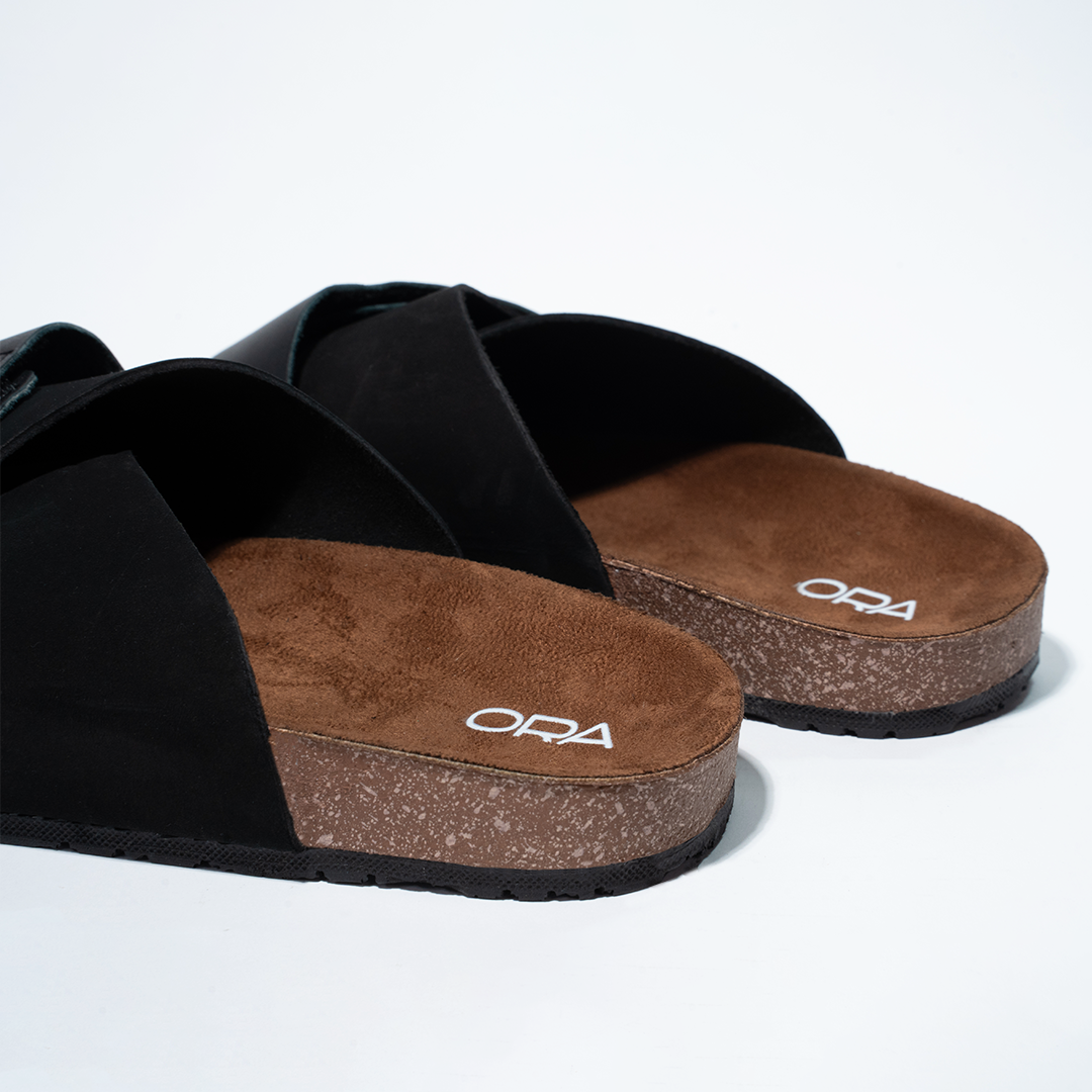 Cork Cushion Cross Slides - Black