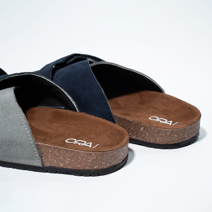 Cork Cushion Cross Slides - Blue & Gray