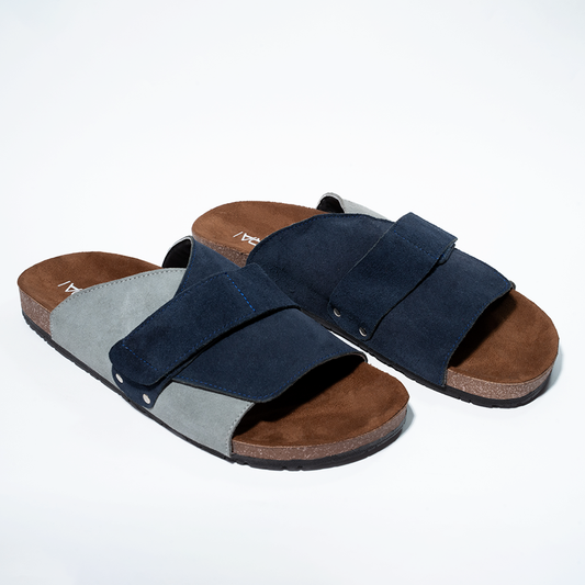 Cork Cushion Cross Slides - Blue & Gray