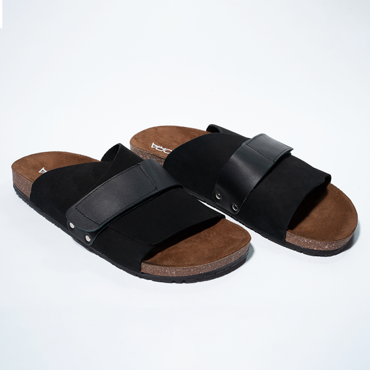 Cork Cushion Cross Slides - Black