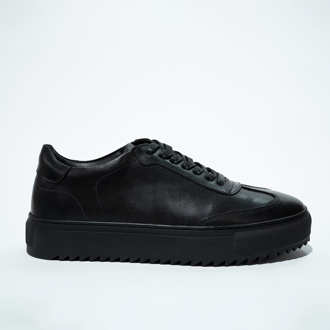 Black Plain Lace Up Sneakers