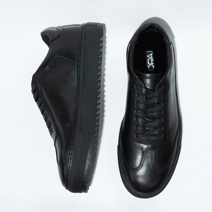 Black Plain Lace Up Sneakers