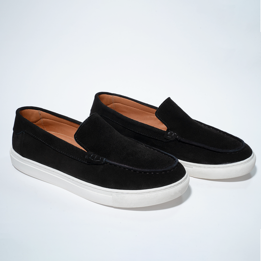 Black Suede Slip On Loafers