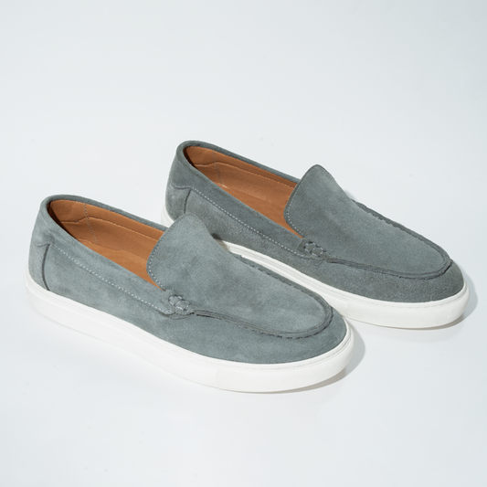 Grey Suede Slip On Loafers