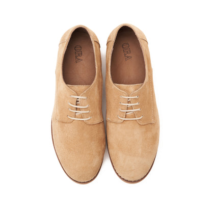 Split Suede Derby Shoes Beige